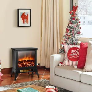 2000W Electric Freestanding Fireplace Stove Heater with Adjustable Thermostat-Black