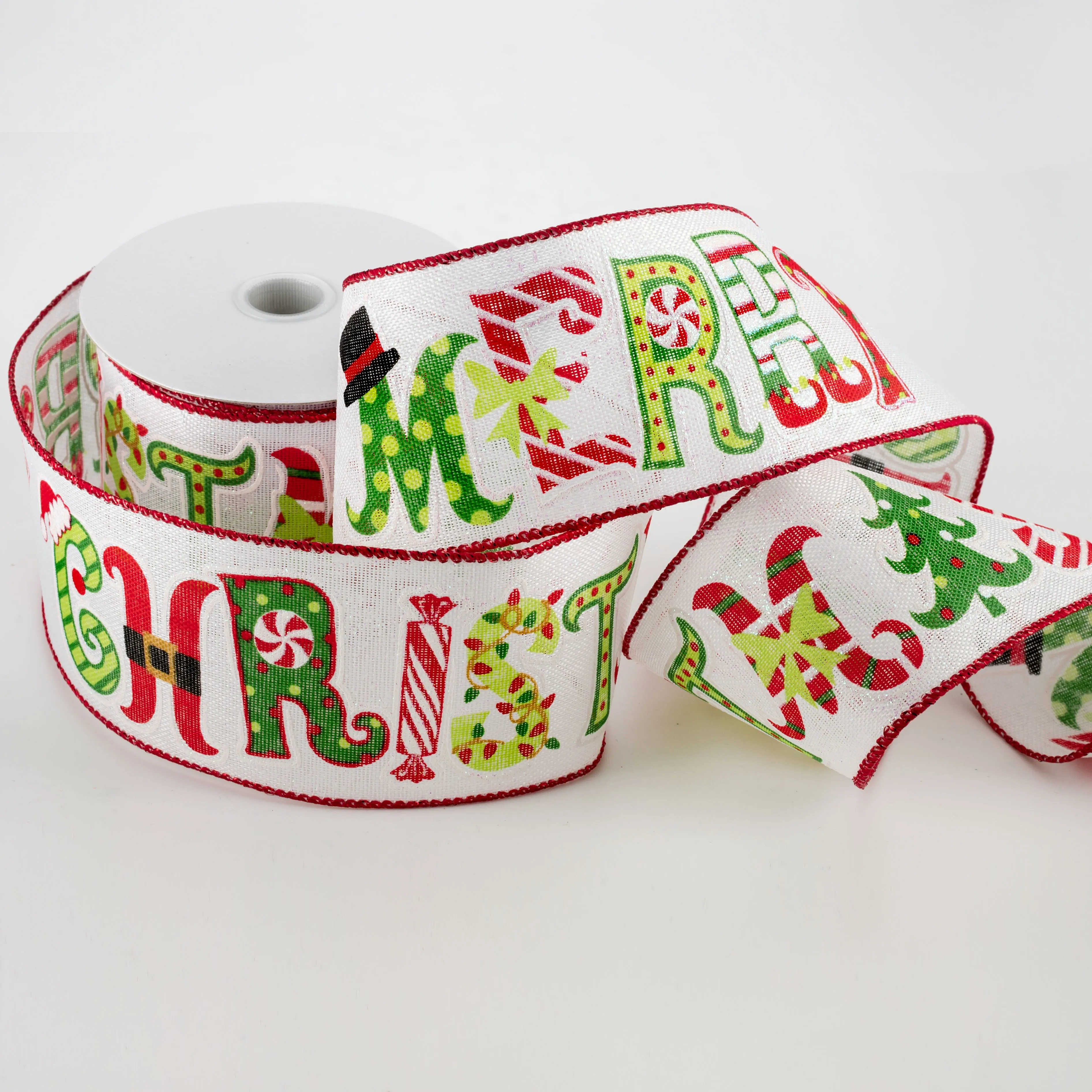 2.5" Christmas Letters Ribbon: Iridescent White (10 Yards)