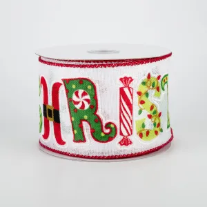 2.5" Christmas Letters Ribbon: Iridescent White (10 Yards)