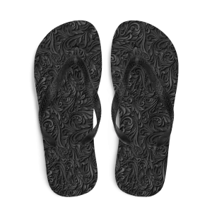 3D Black Ornament Pattern Flip-Flops