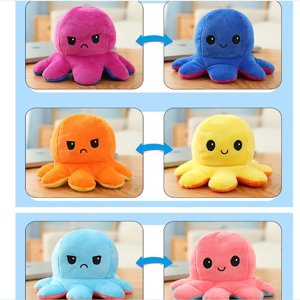 3Pcs Double-Sided Flip Reversible Octopus Plush Toy Set