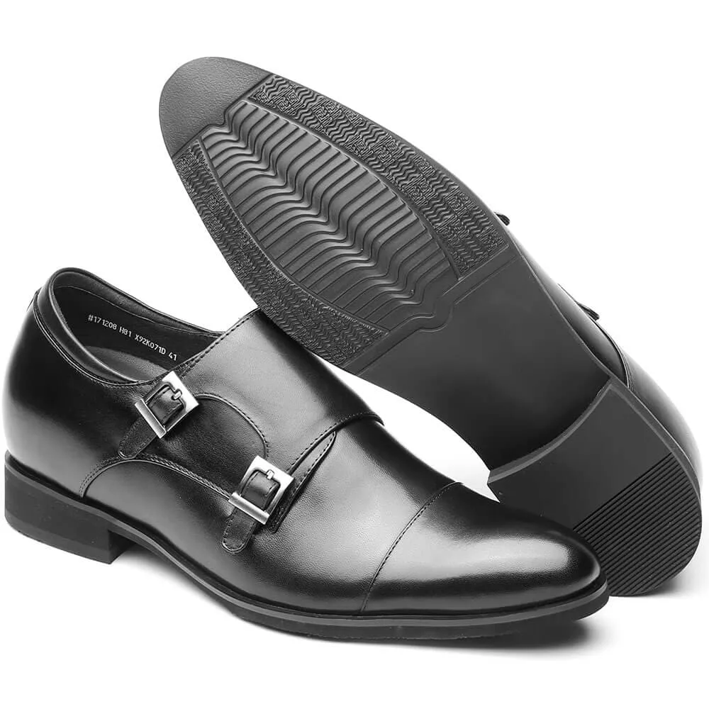 7 CM / 2.76 Inches CMR CHAMARIPA Men's Cap-Toe Monk Strap Loafer Elevator Dress Shoes