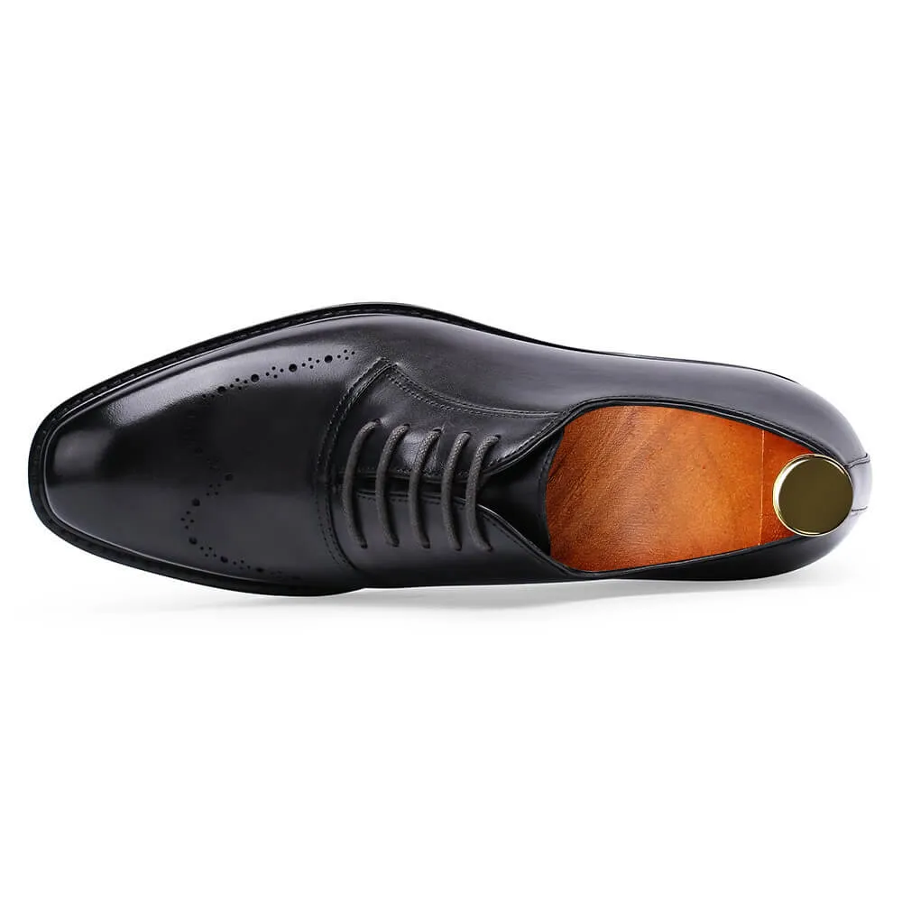 7 CM/2.76 Inches Taller -CMR CHAMARIPA Mens Dress Elevator Shoes- Hand Painted Leather Oxfords- Dark Gray