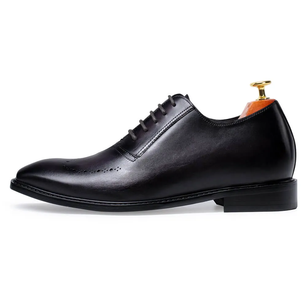 7 CM/2.76 Inches Taller -CMR CHAMARIPA Mens Dress Elevator Shoes- Hand Painted Leather Oxfords- Dark Gray