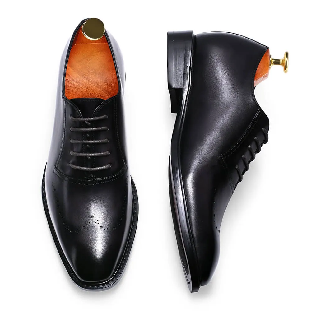 7 CM/2.76 Inches Taller -CMR CHAMARIPA Mens Dress Elevator Shoes- Hand Painted Leather Oxfords- Dark Gray