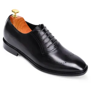 7 CM/2.76 Inches Taller -CMR CHAMARIPA Mens Dress Elevator Shoes- Hand Painted Leather Oxfords- Dark Gray