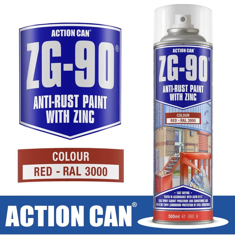 ACTION CAN ZG-90 RED 500ML ANTI RUST SPRAY COLD ZINC GALVANISING RAPID DRY CAN32819