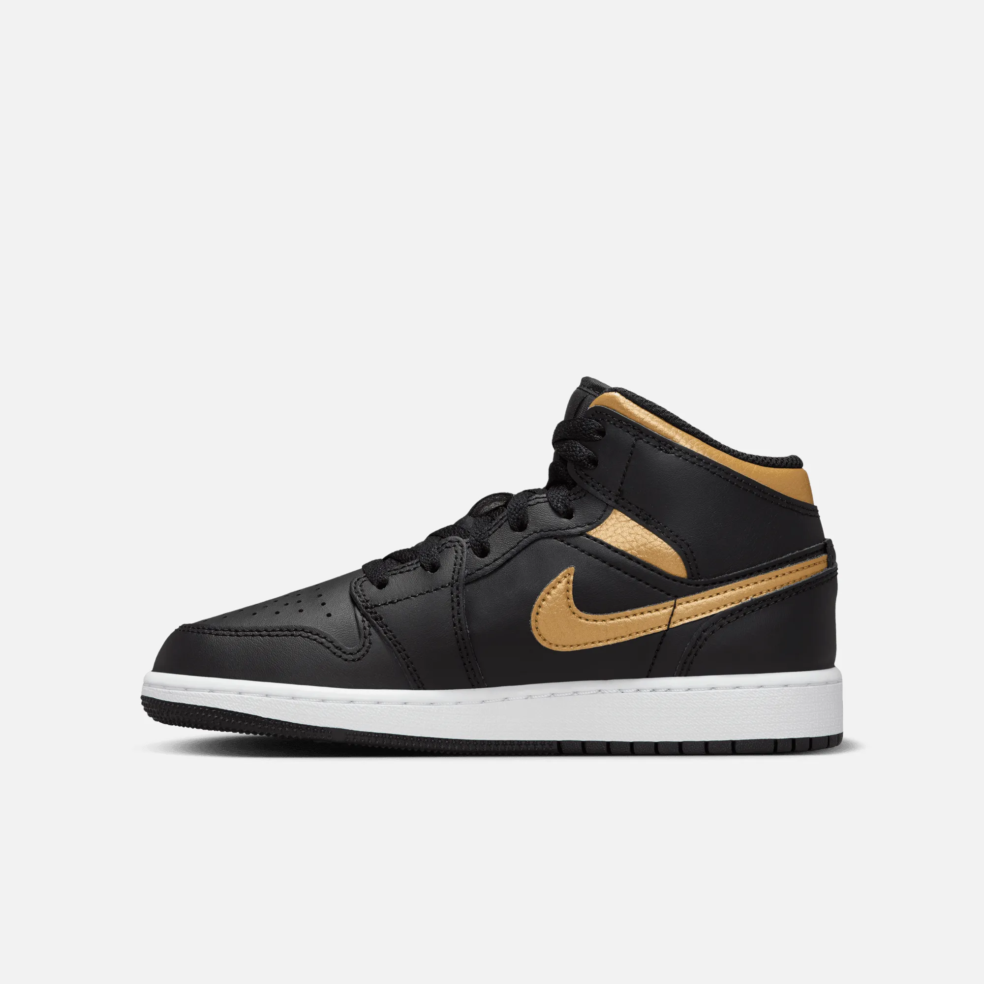 Air Jordan Big Kids' 1 Mid Black Metallic Gold (GS)