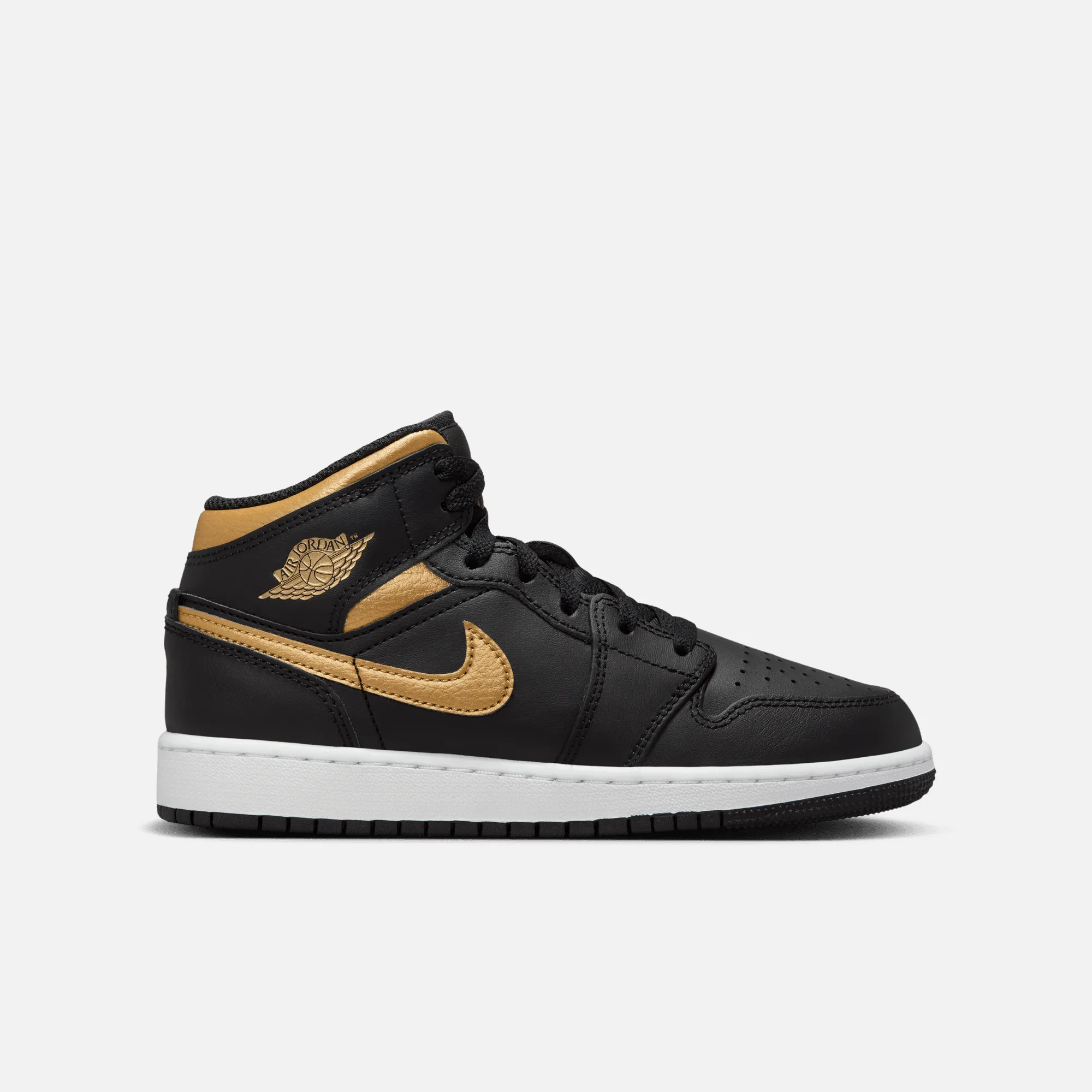 Air Jordan Big Kids' 1 Mid Black Metallic Gold (GS)