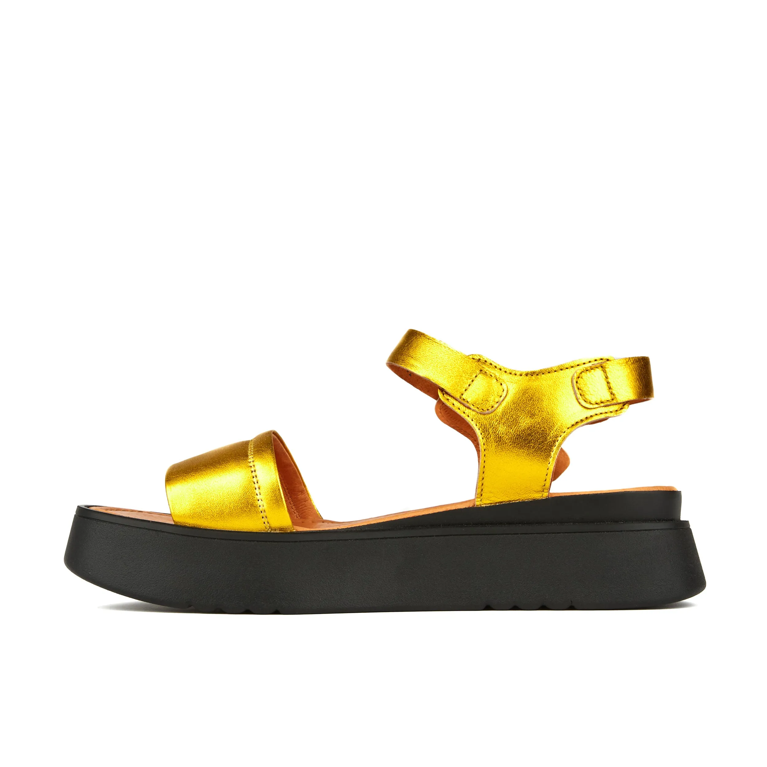 Amalfi - Gold - Women's flatform strappy leather chunky sandal