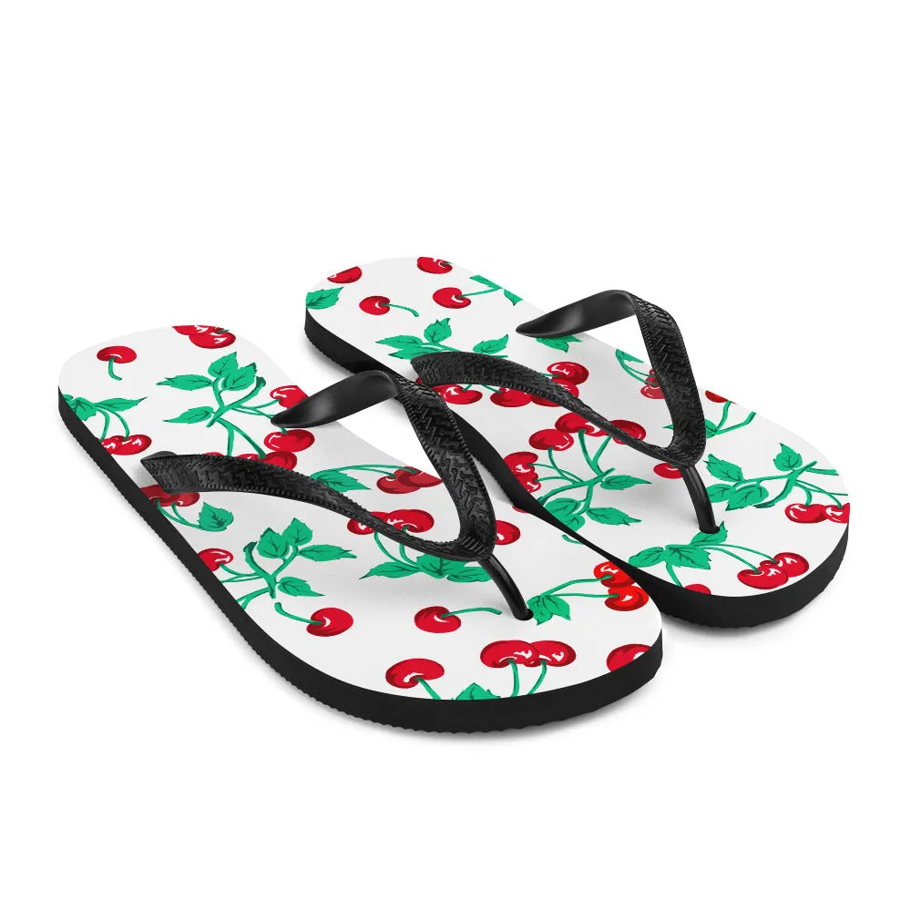 Amie Thong Flip-Flop Beach Sandals in White-Chocolate Cherry Girl | Pinup Couture Relaxed