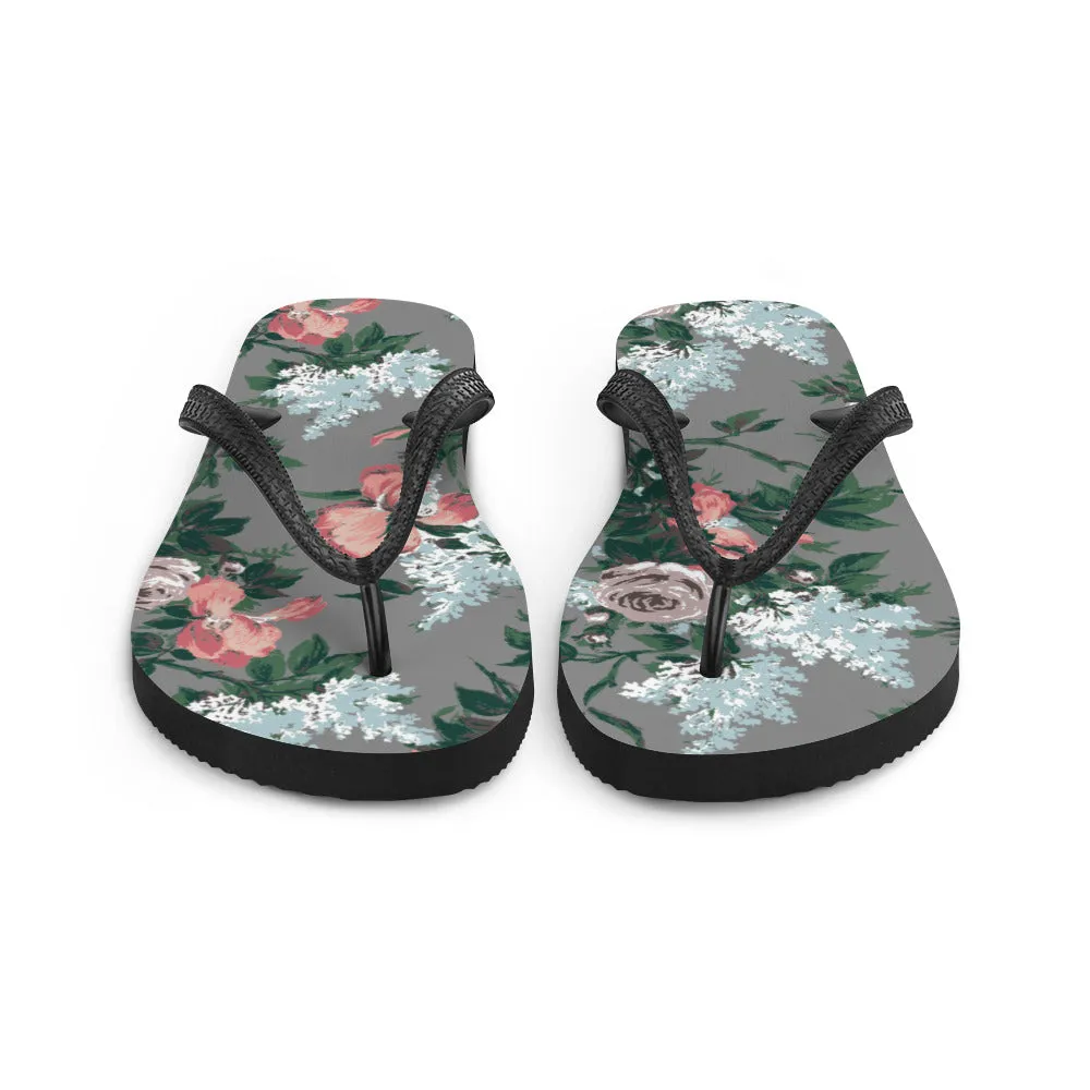 Amie Thong Flip-Flop Casual Sandals in Grey J'adore Bella Roses | Pinup Couture Relaxed