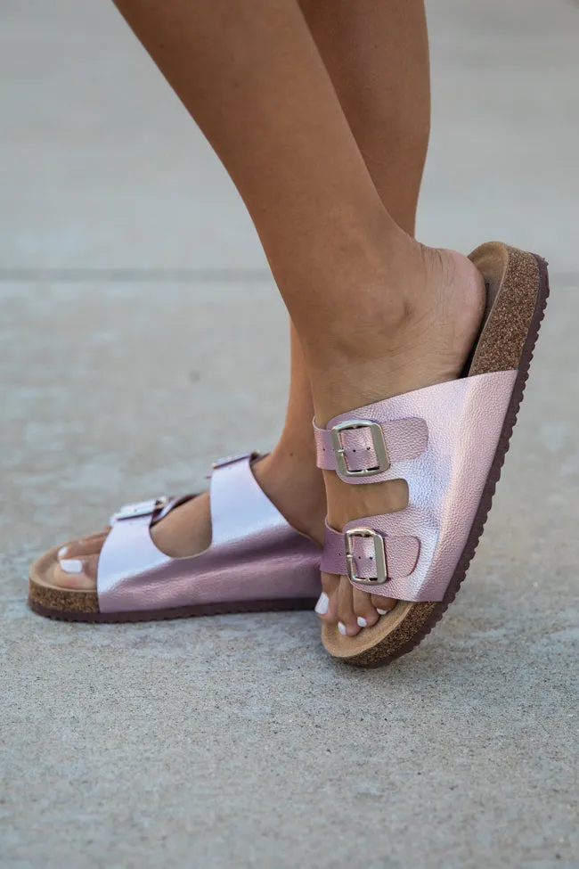 Andrea Pink Metallic Double Strap Sandals