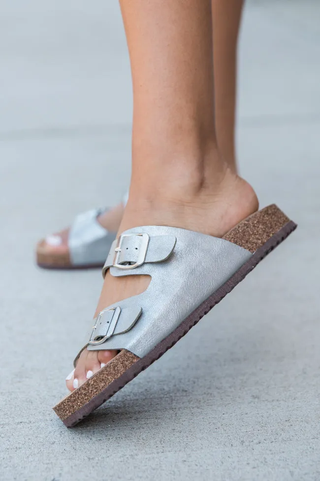 Andrea Silver Metallic Double Strap Sandals