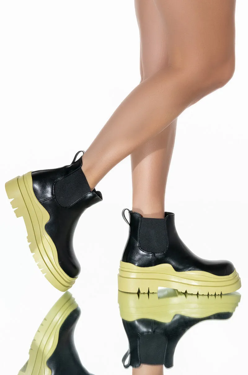 AZALEA WANG KEEP IT UNDERCOVER FLATFORM BOOTIE IN GREEN