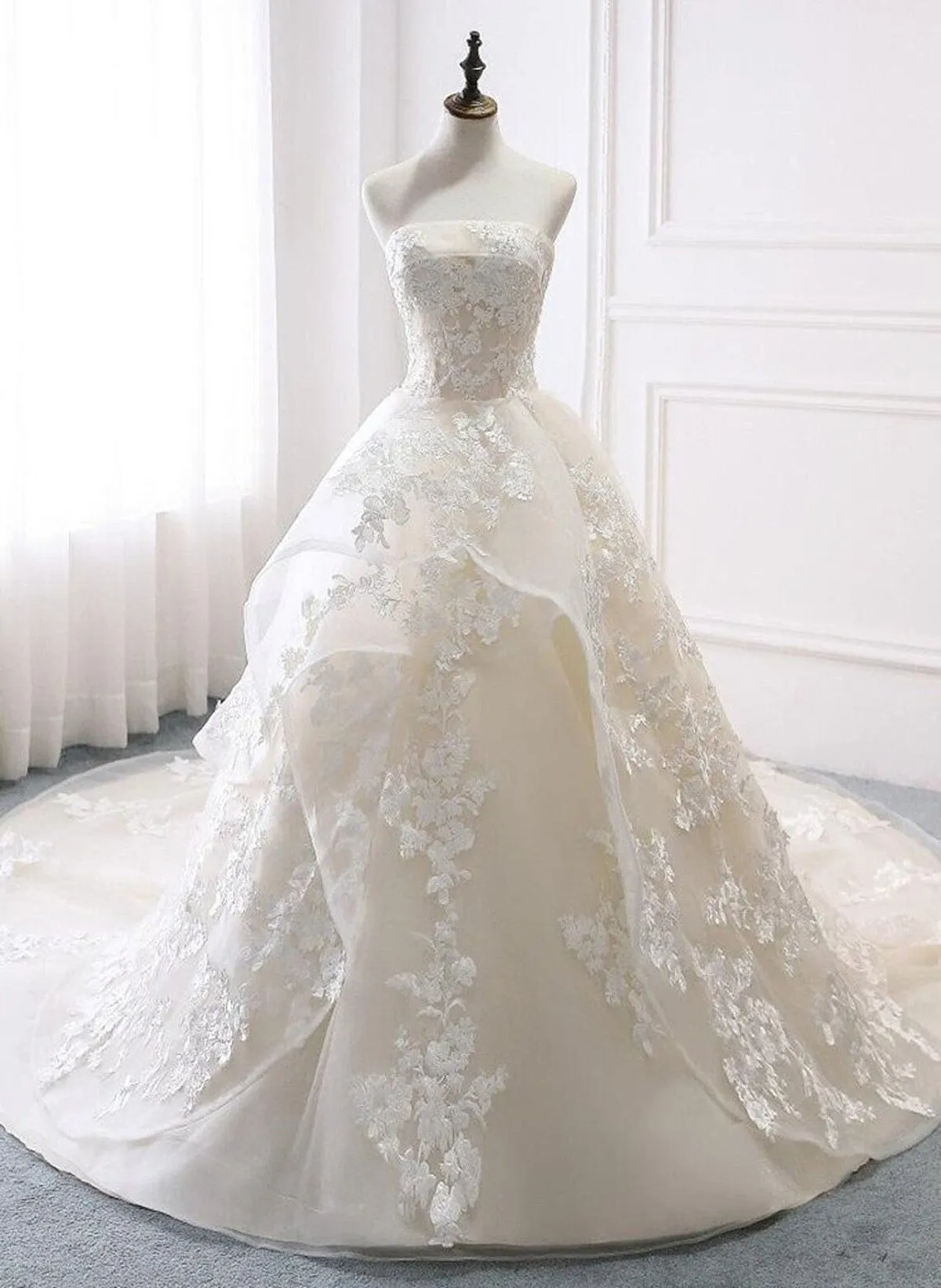 Beautiful Ivory Ball Gown Long Wedding Party Dress,Ivory Wedding Dress