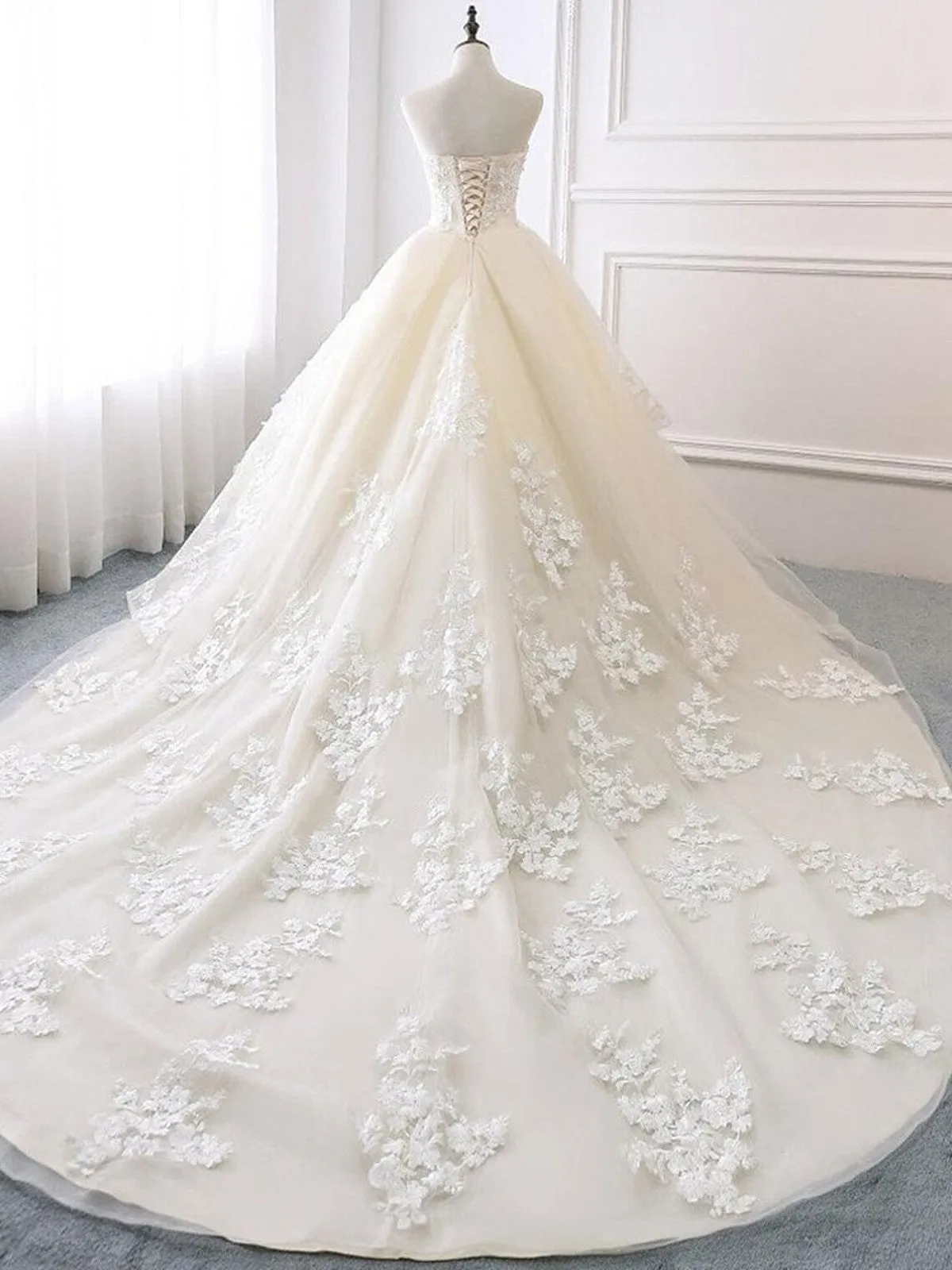 Beautiful Ivory Ball Gown Long Wedding Party Dress,Ivory Wedding Dress