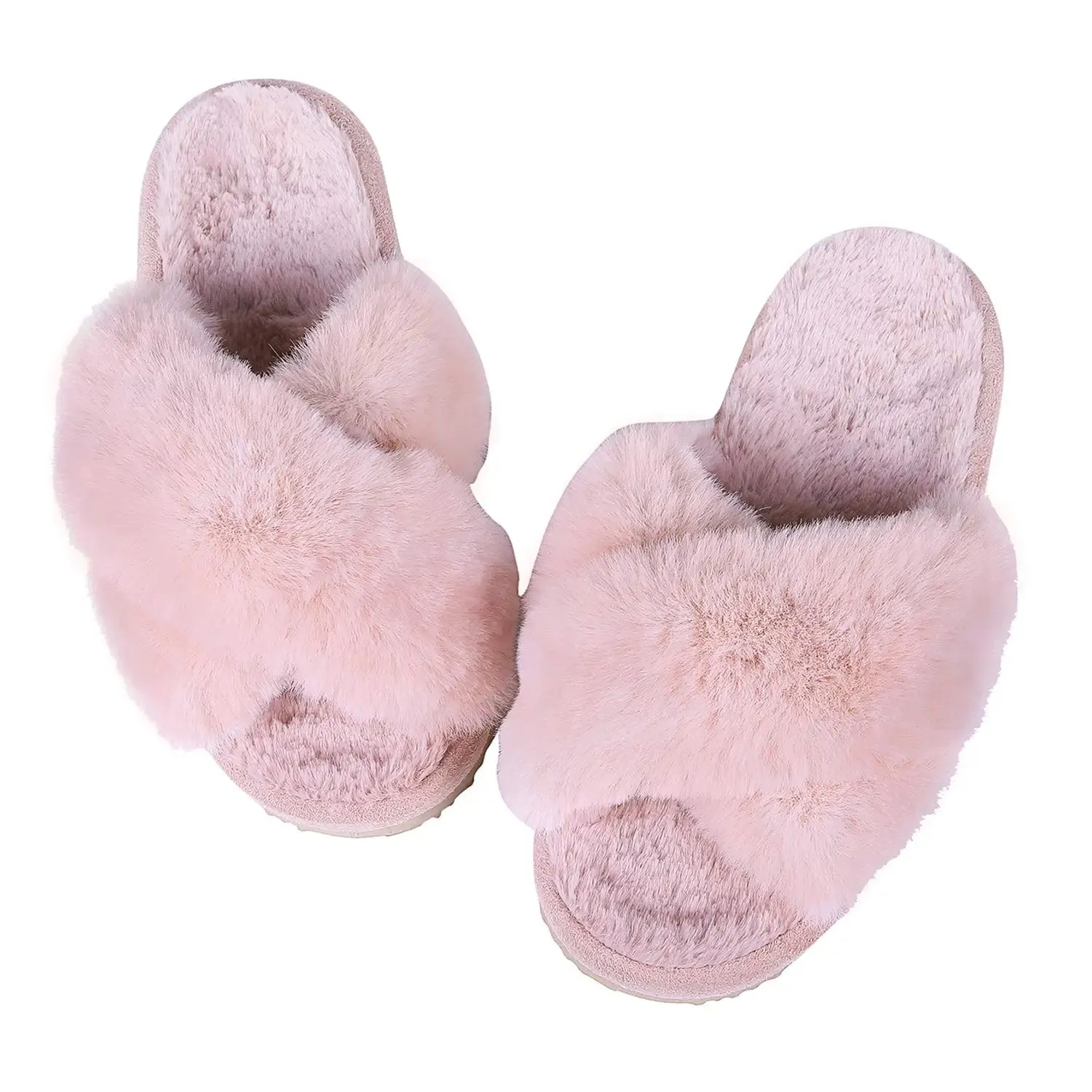 Bebealy Indoor Fluffy Slippers Women Fashion Winter Plush Open Toe Flip flops Women Fuzzy Cozy House Flip flops With Medium Arch