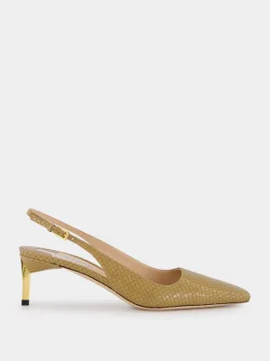 Beige Python Glossy Slingback Pumps