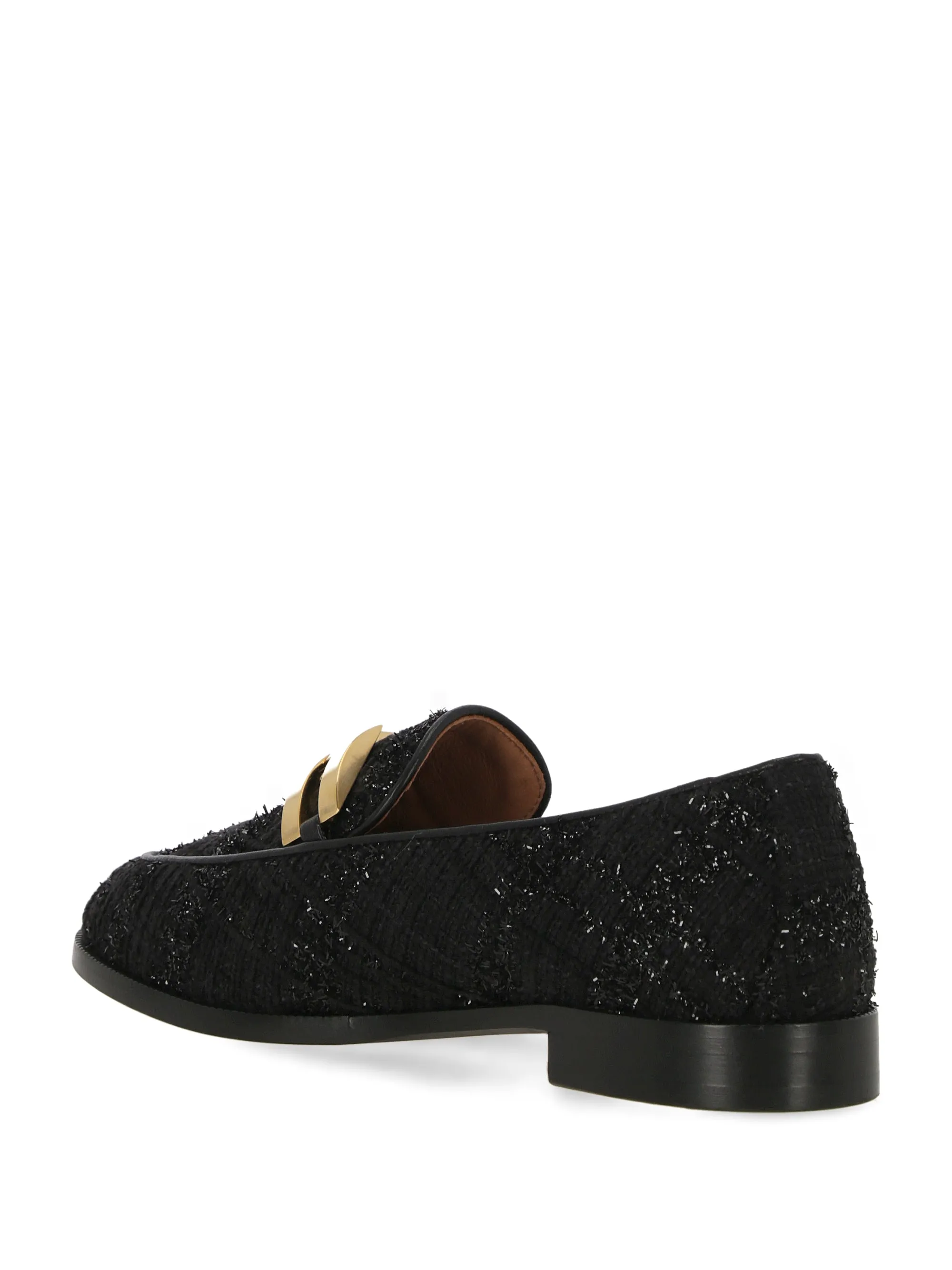 Black Bouclé Slip-On Flat Shoes