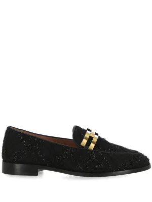 Black Bouclé Slip-On Flat Shoes