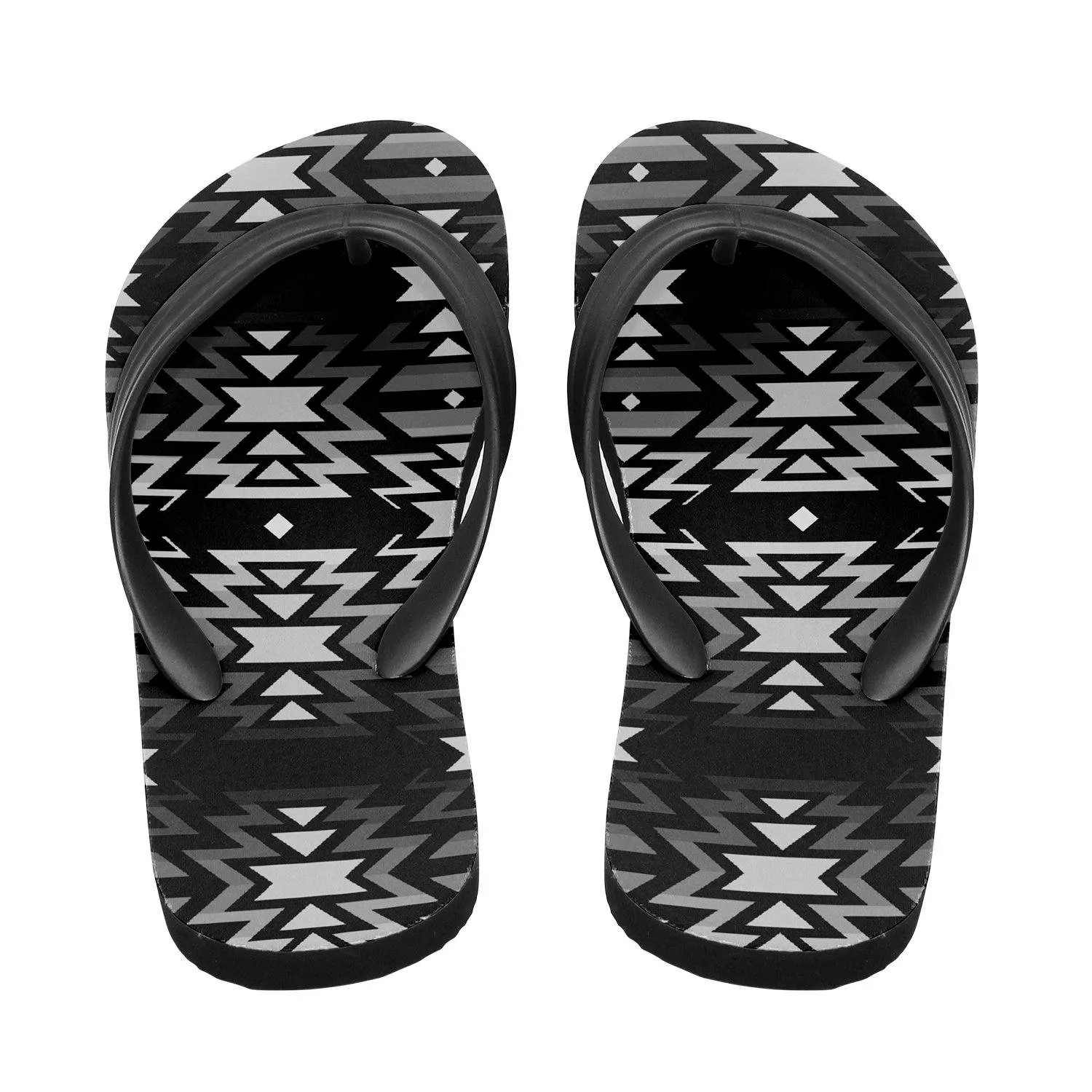 Black Fire Black and White Flip Flops