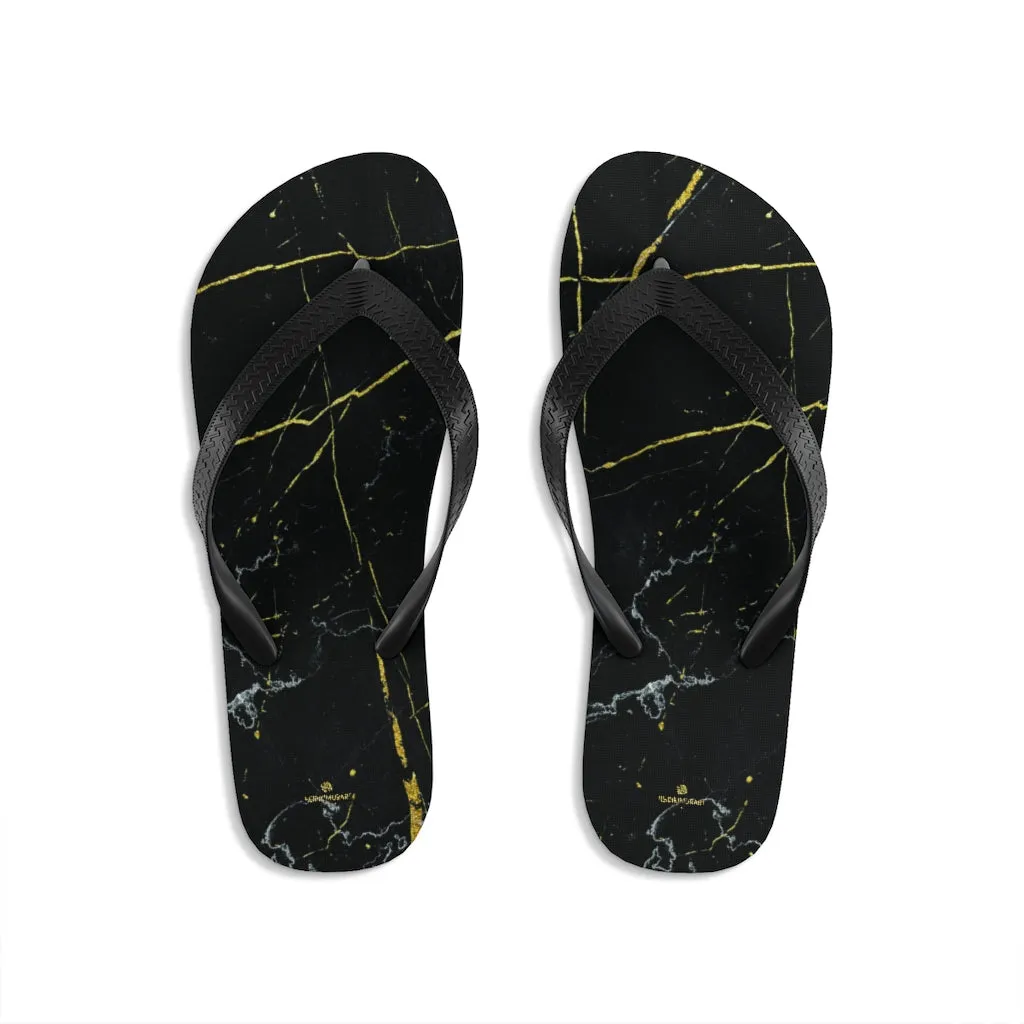 Black Marble Flip Flops, Marble Print Unisex Designer Flip-Flops Sandals- Made in USA