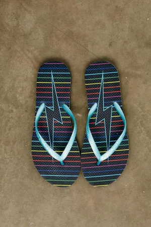 Black Rainbow Bolt Flip Flops