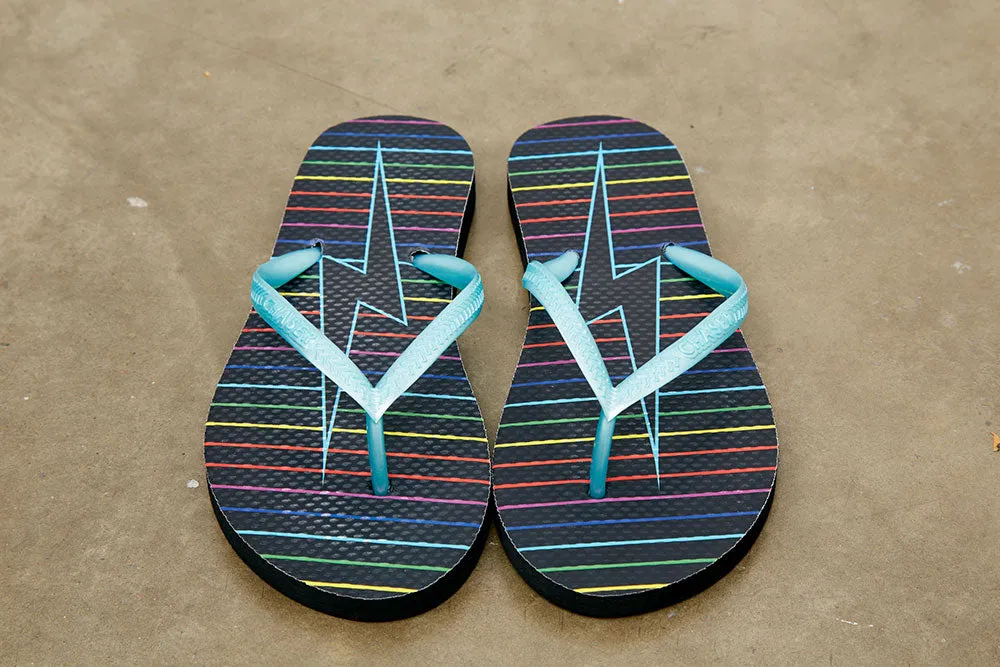 Black Rainbow Bolt Flip Flops