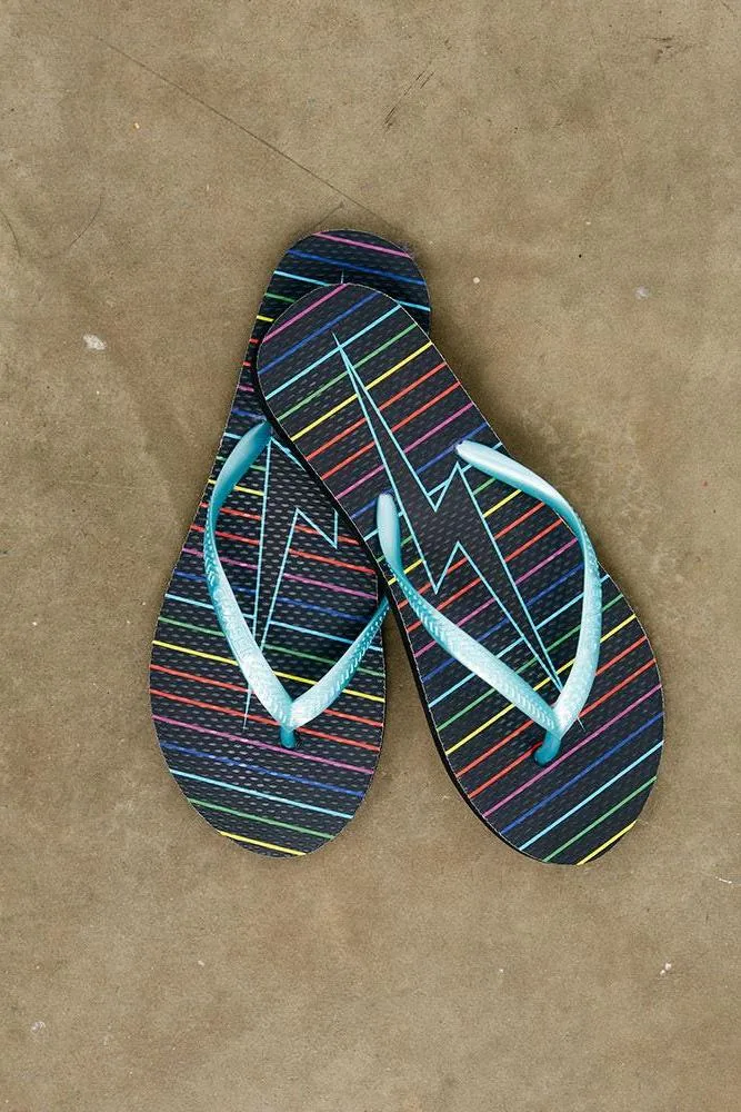 Black Rainbow Bolt Flip Flops