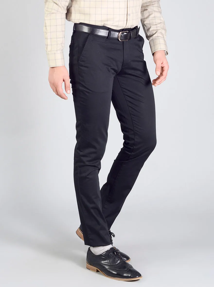 Black Solid Slim Fit Casual Trouser | JadeBlue