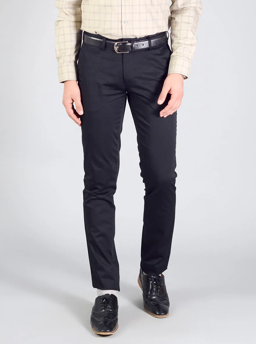 Black Solid Slim Fit Casual Trouser | JadeBlue