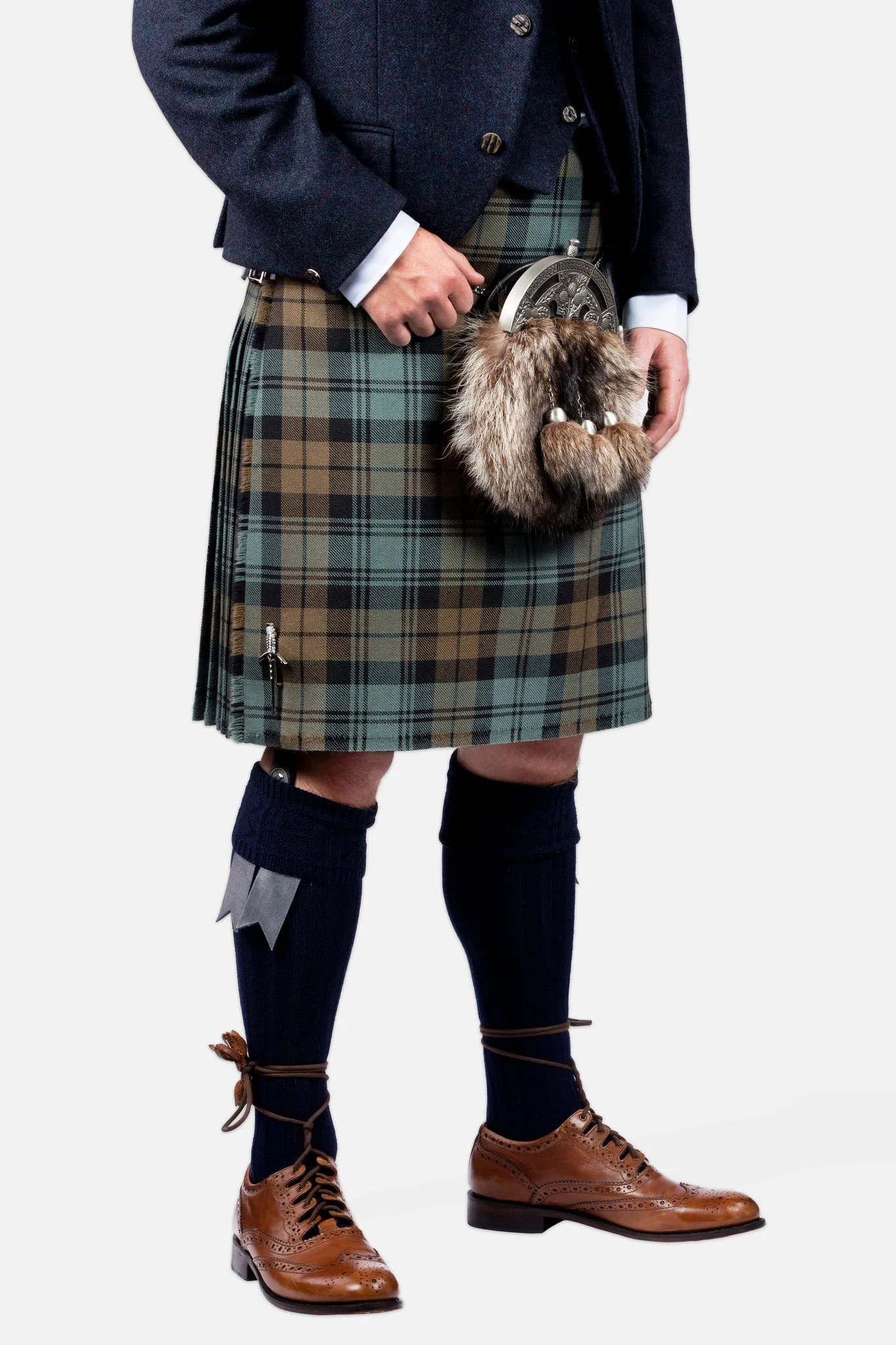 Black Watch Weathered / Lovat Navy Tweed Kilt Hire Outfit