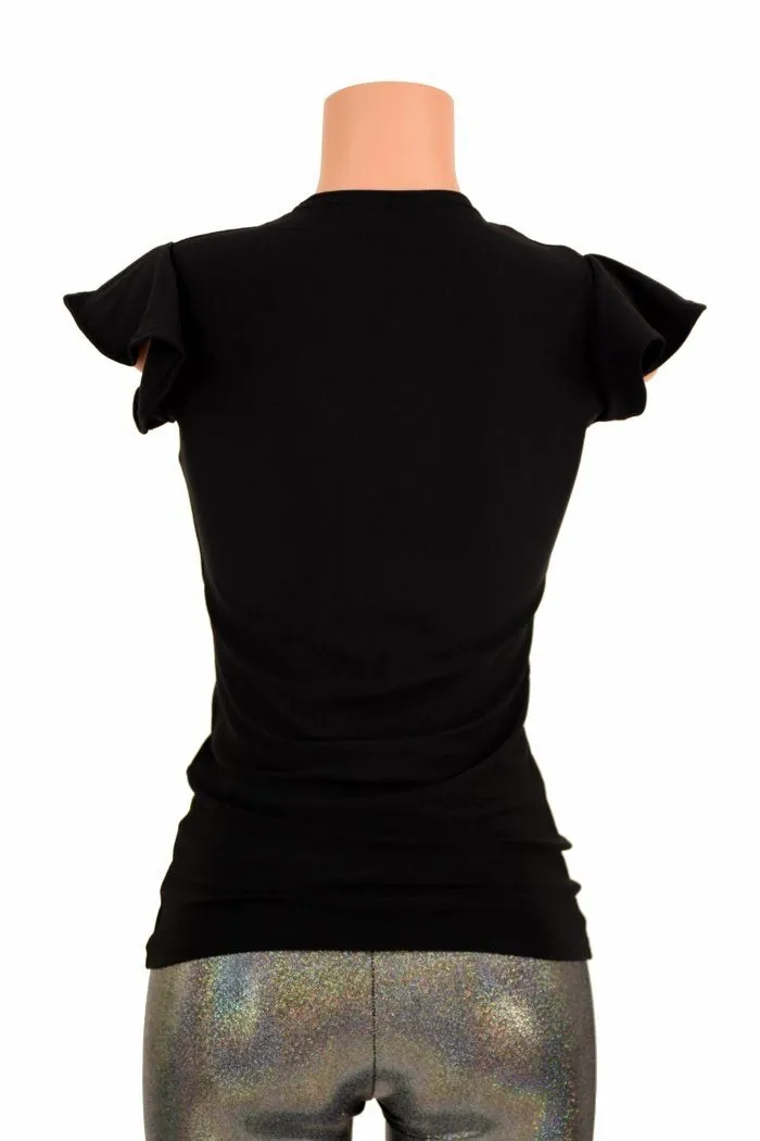 Black Zen Crew Neck Flip Sleeve Top