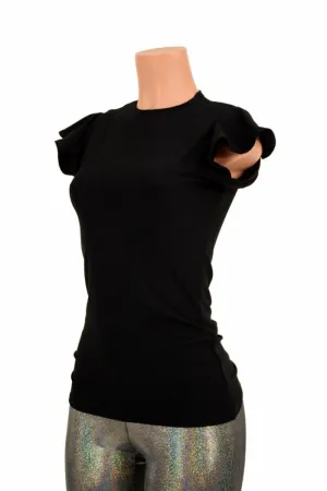 Black Zen Crew Neck Flip Sleeve Top