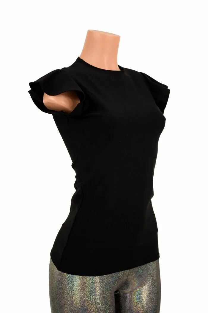 Black Zen Crew Neck Flip Sleeve Top