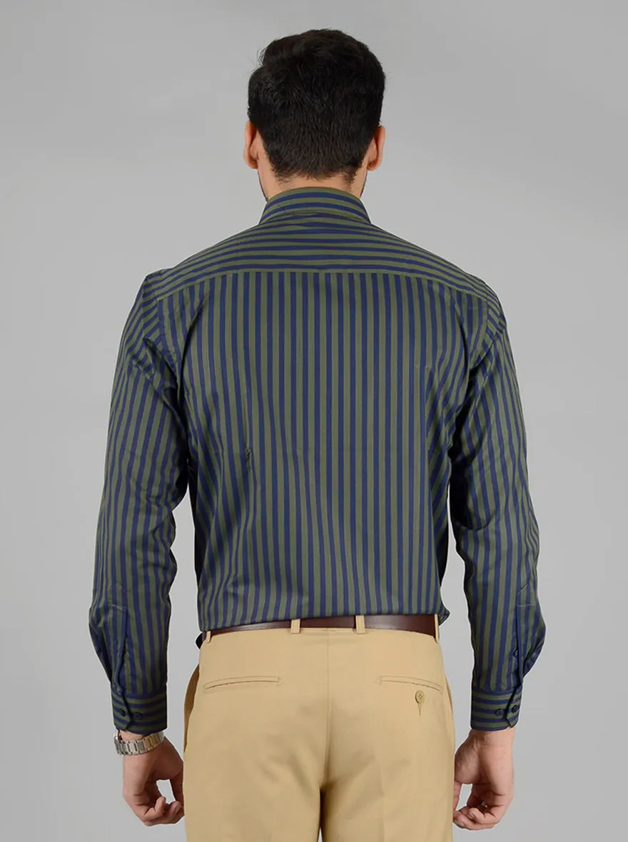 Blue & Grey Striped Regular Fit Formal Shirt | Greenfibre