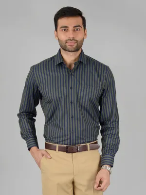 Blue & Grey Striped Regular Fit Formal Shirt | Greenfibre