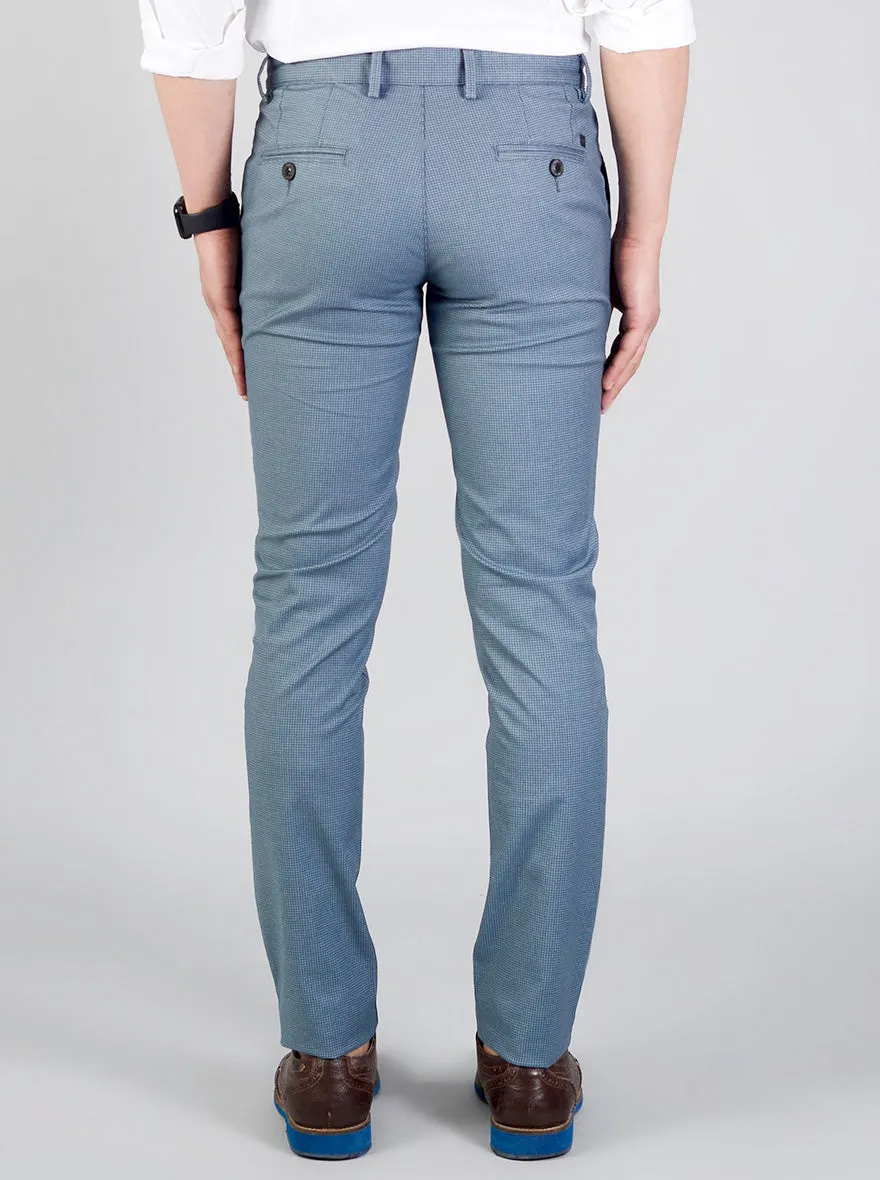 Blue Checked Slim Fit Casual Trouser | JadeBlue