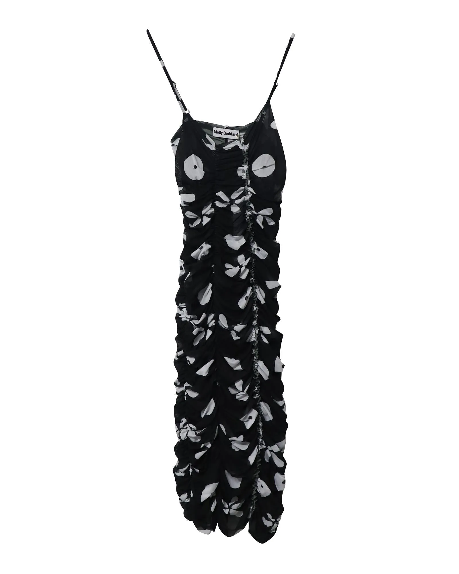 Bold Black-and-White Floral Ruched Midi Dress