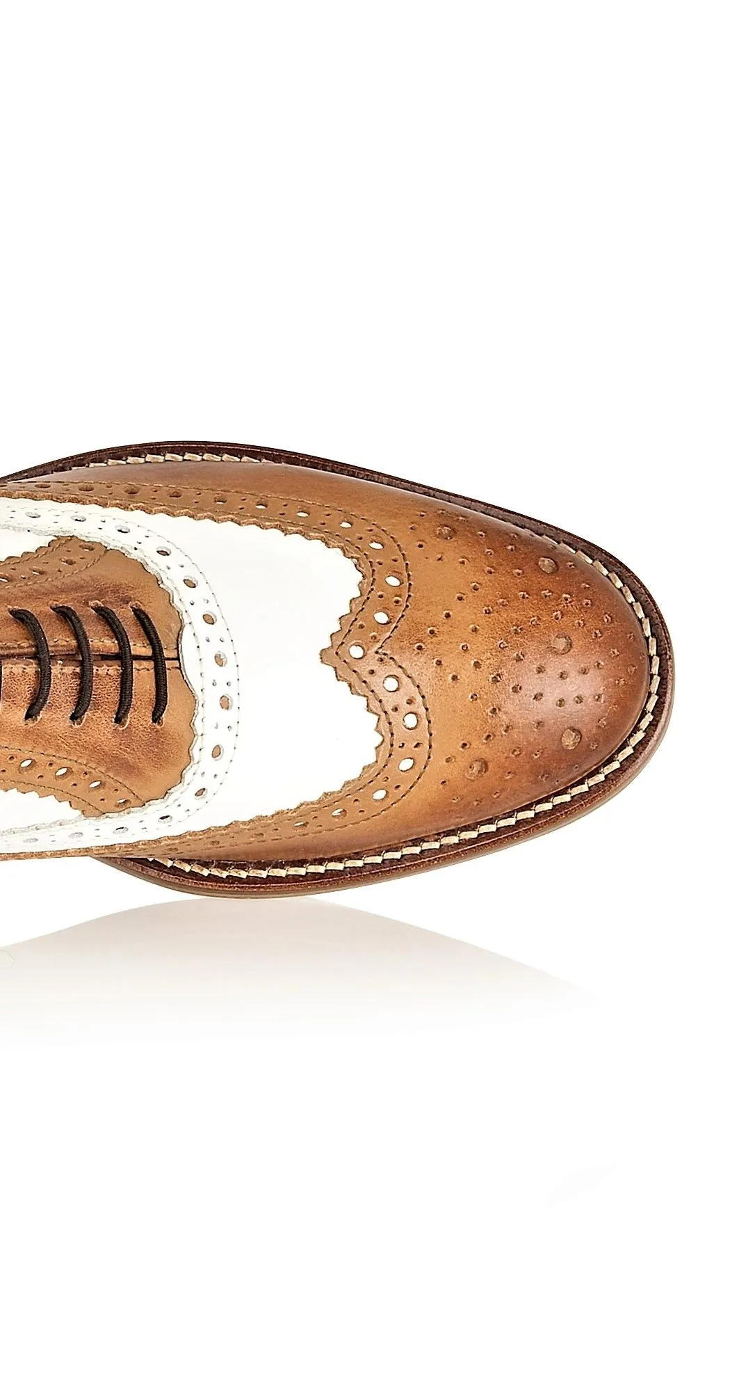 Boys White and Tan Leather Lace Up Brogue Shoes :- Mens And Boys Shoes