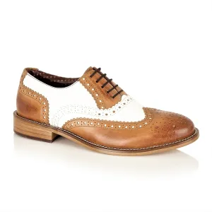 Boys White and Tan Leather Lace Up Brogue Shoes :- Mens And Boys Shoes