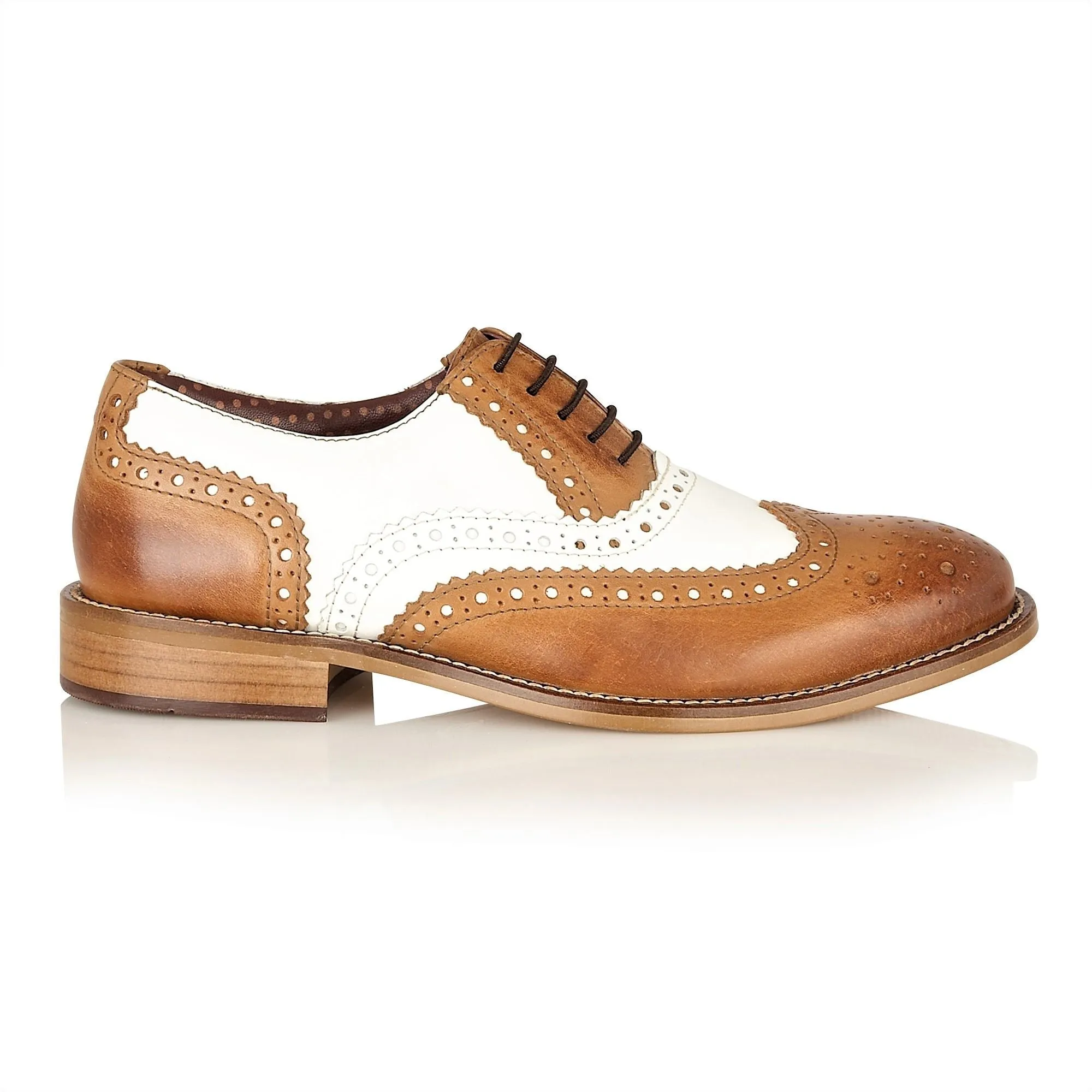 Boys White and Tan Leather Lace Up Brogue Shoes :- Mens And Boys Shoes