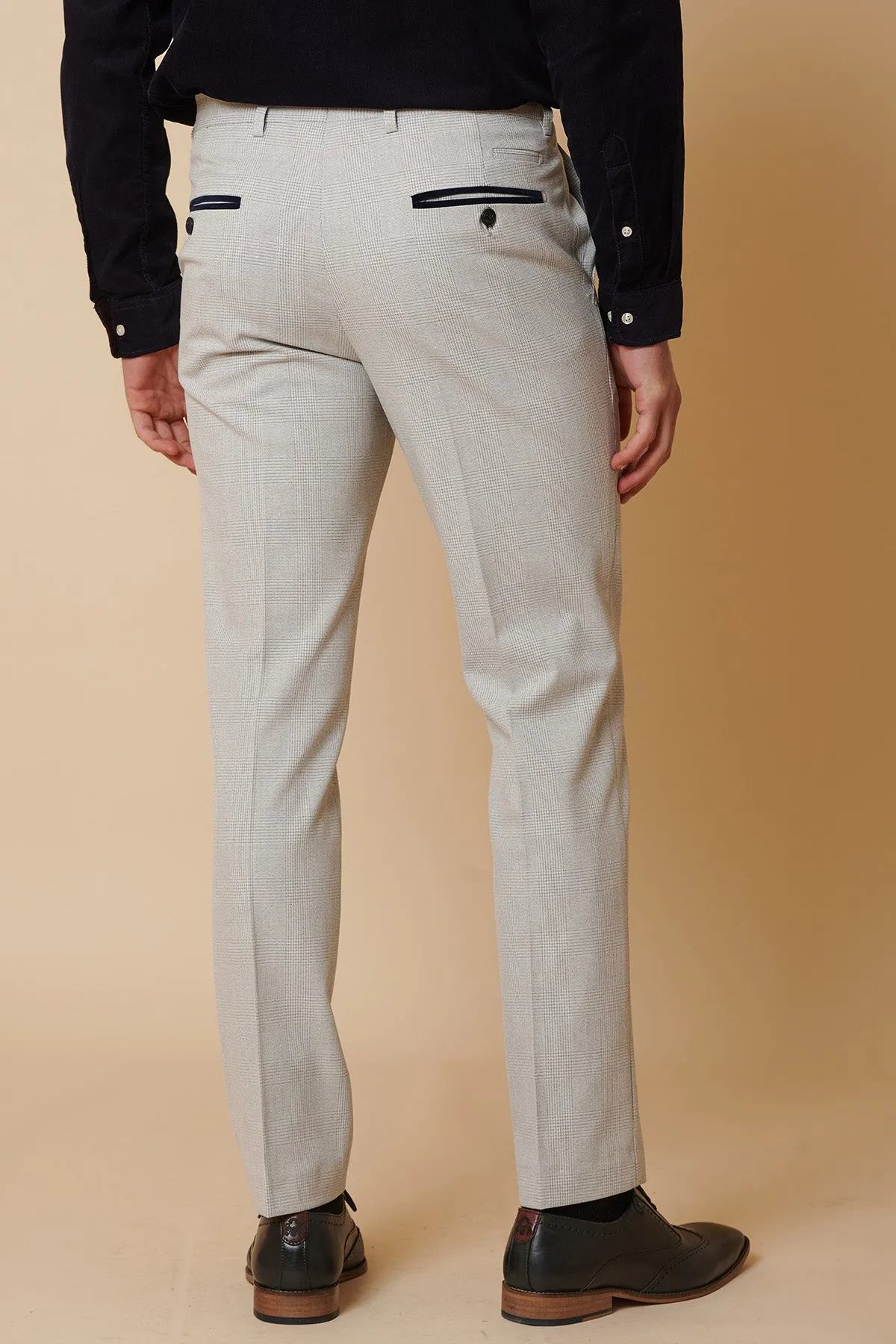 BROMLEY - Stone Check Trousers