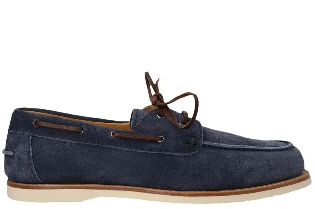 Brunello Cucinelli Men's Boat Lace-Up Loafers in Navy