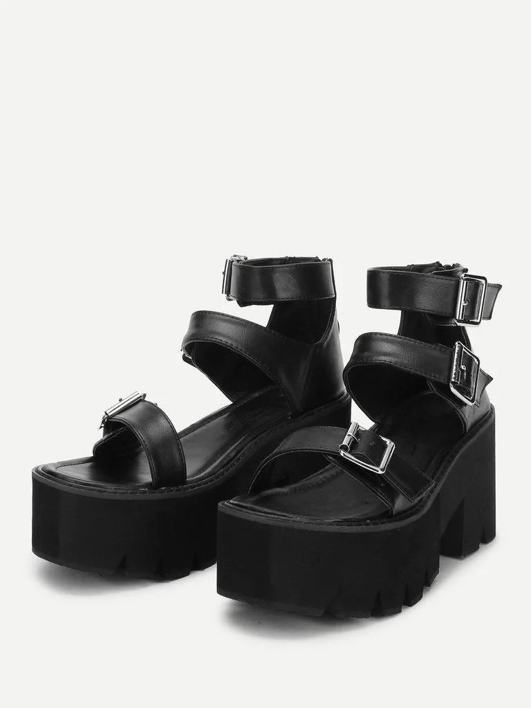 Buckle Detail Strappy Platform Wedges