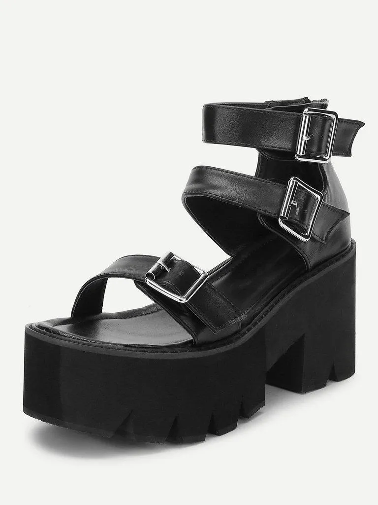 Buckle Detail Strappy Platform Wedges