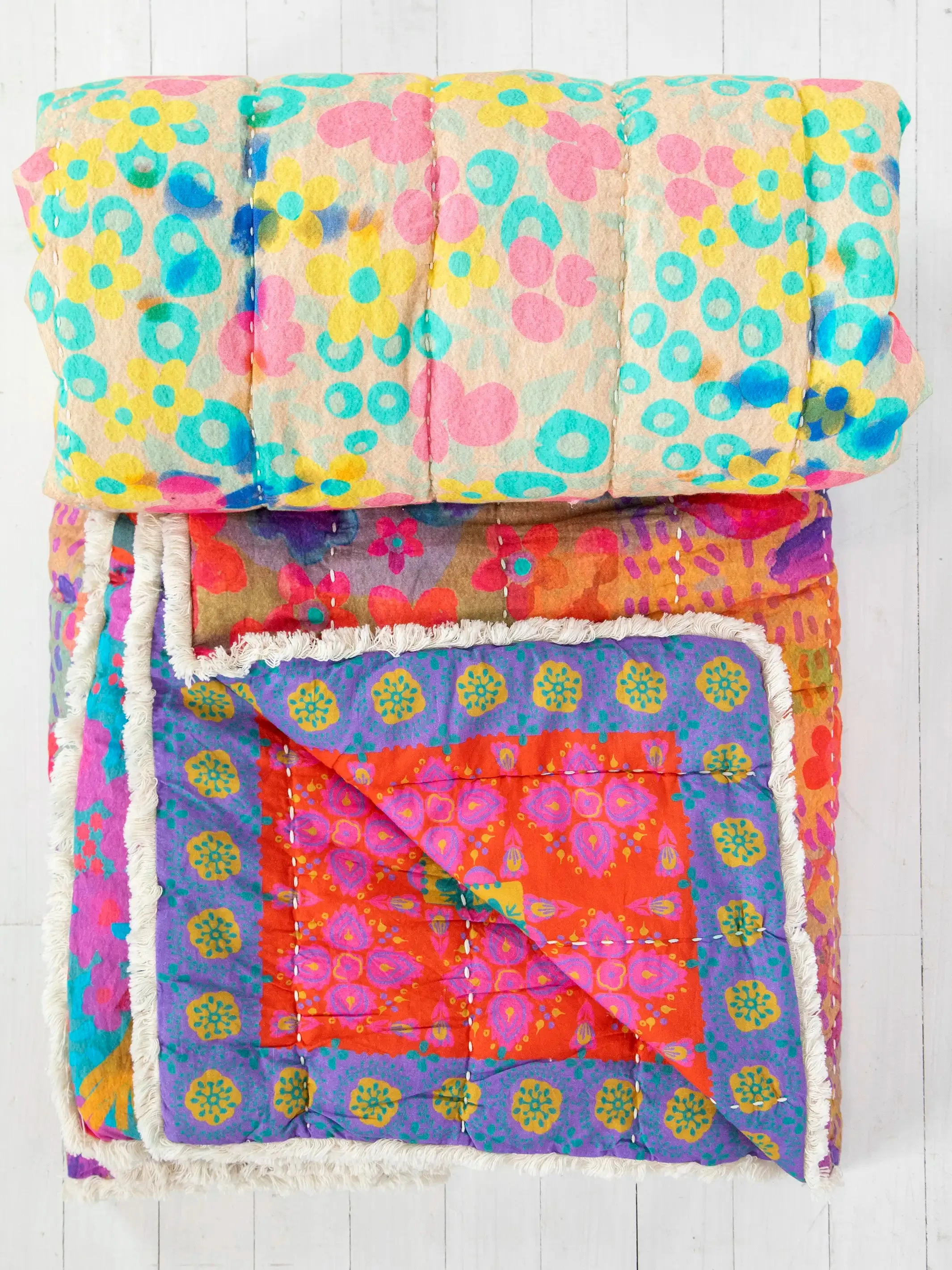 Bungalow Reversible Cotton Quilt - Live Happy