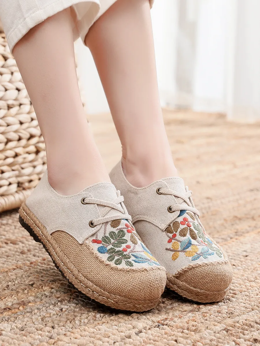 Cactus Rose | Playground Embroidered Linen Boat Shoes - Beige