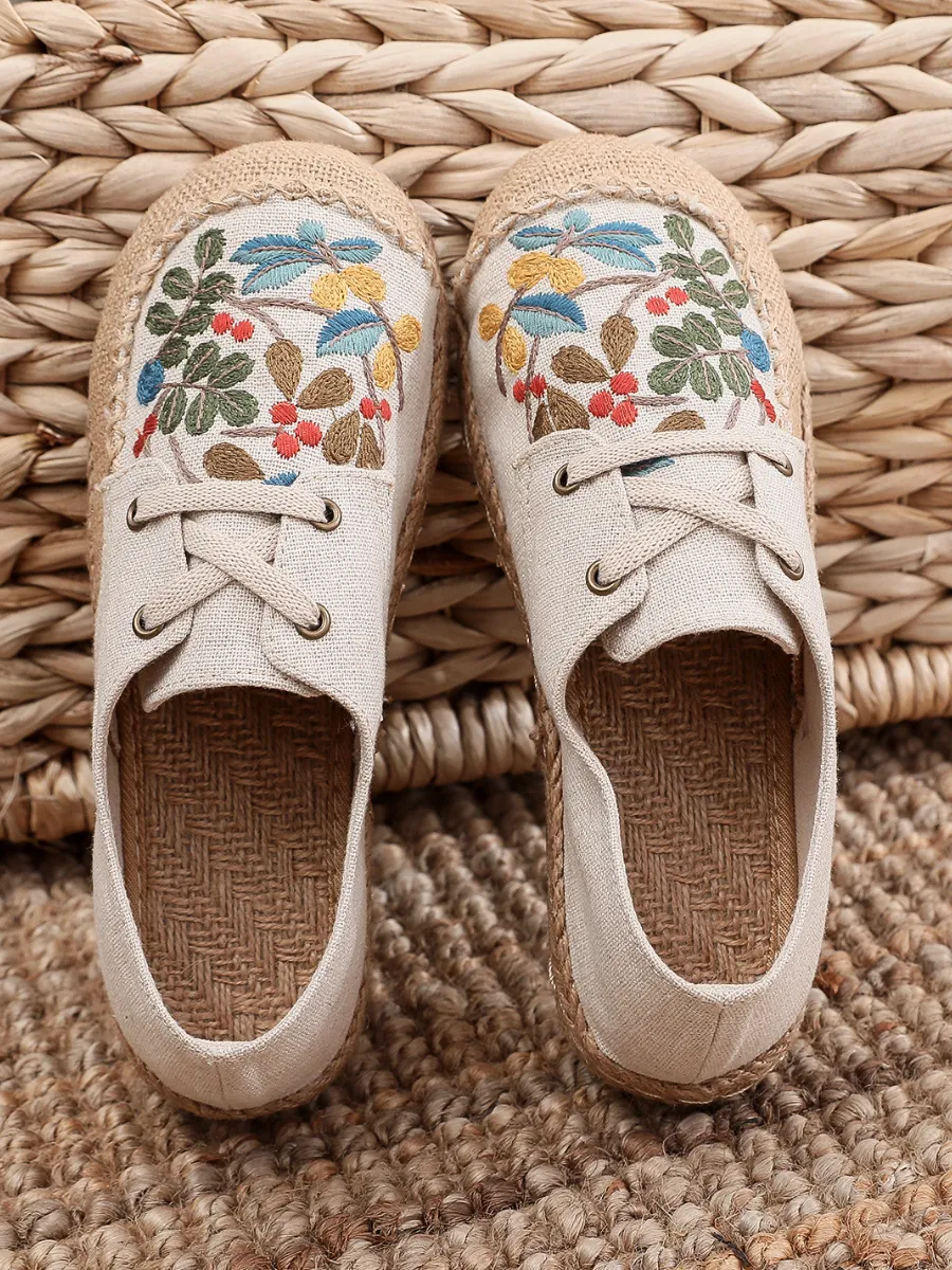 Cactus Rose | Playground Embroidered Linen Boat Shoes - Beige